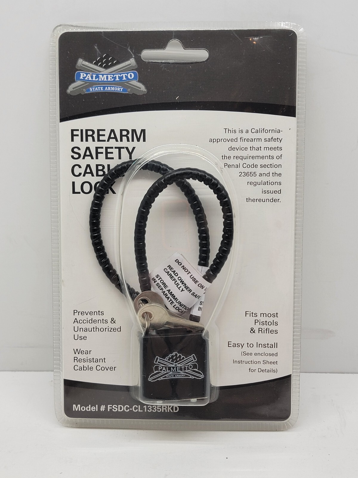 Palmetto State Armory Firearm Safety Cable Lock New Child Proof Pistol Rifle - I