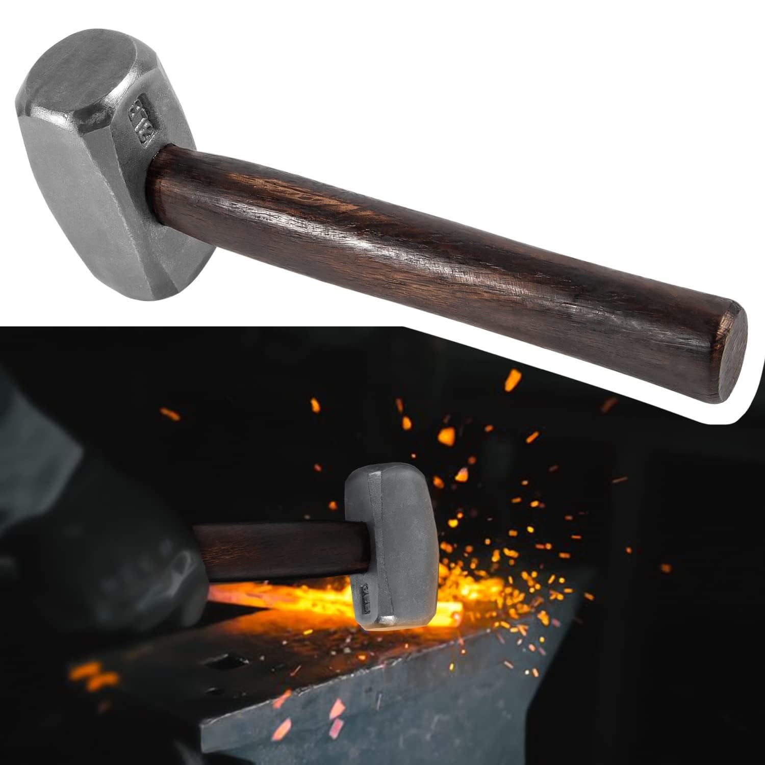 3lb Sledge Hammer, Blacksmith Hammer Bladesmith Forge Engineer Drilling Stubby