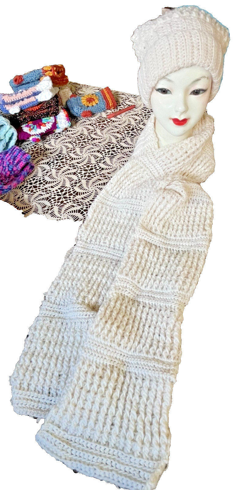 Handmade Hat & Scarf Set – Hand Crocheted, Wool-Ease (One Size)