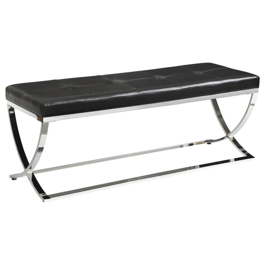 Leatherette Upholstered Tufted Accent Bench Black