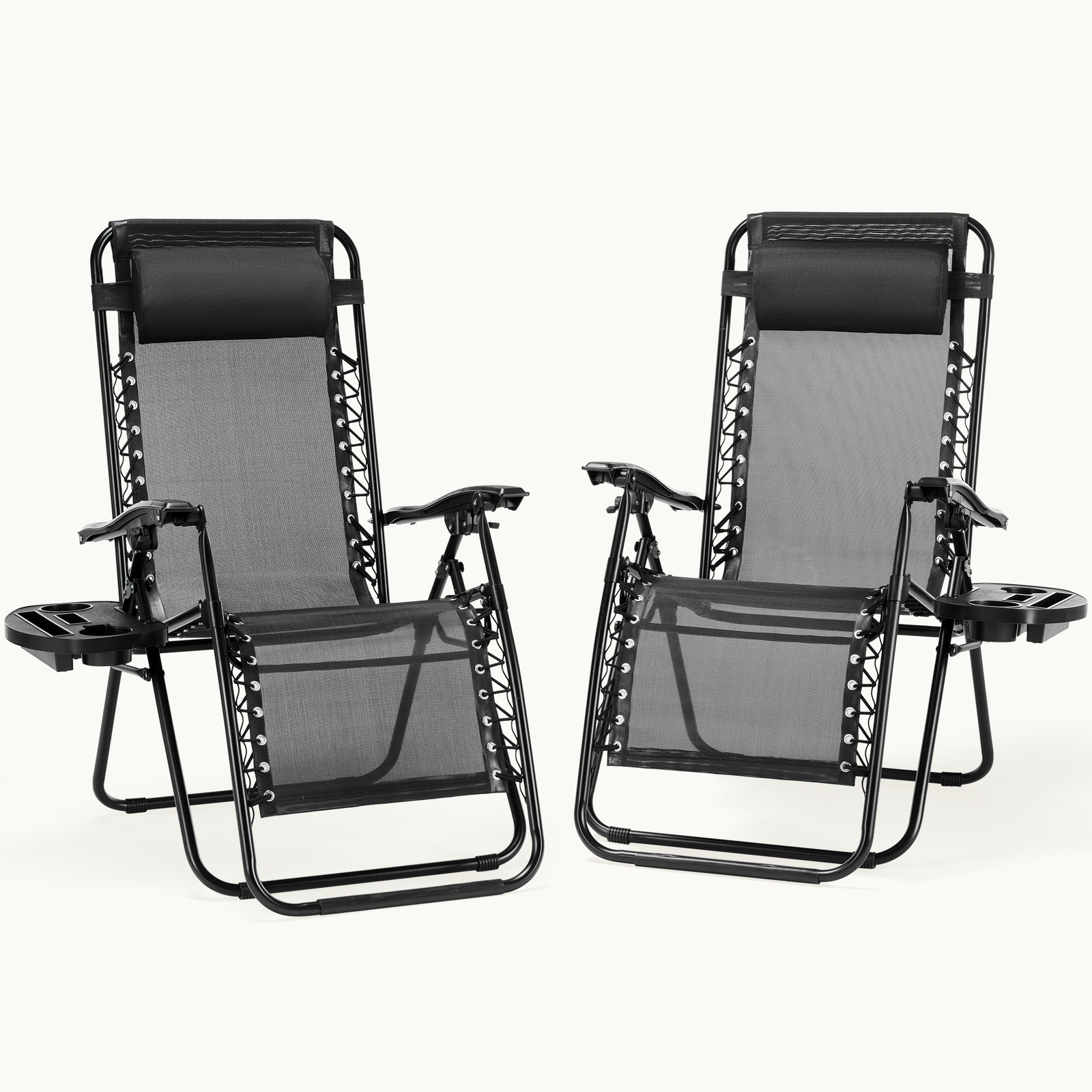 Set of 2 Portable Zero Gravity Chair with Cup Holder Trays and Adjustable Pillow