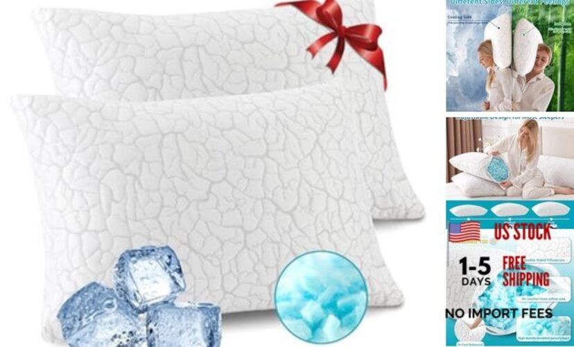 Cooling Pillows for Sleeping Pack, Adjustable Shredded Memory Foam Queen 2