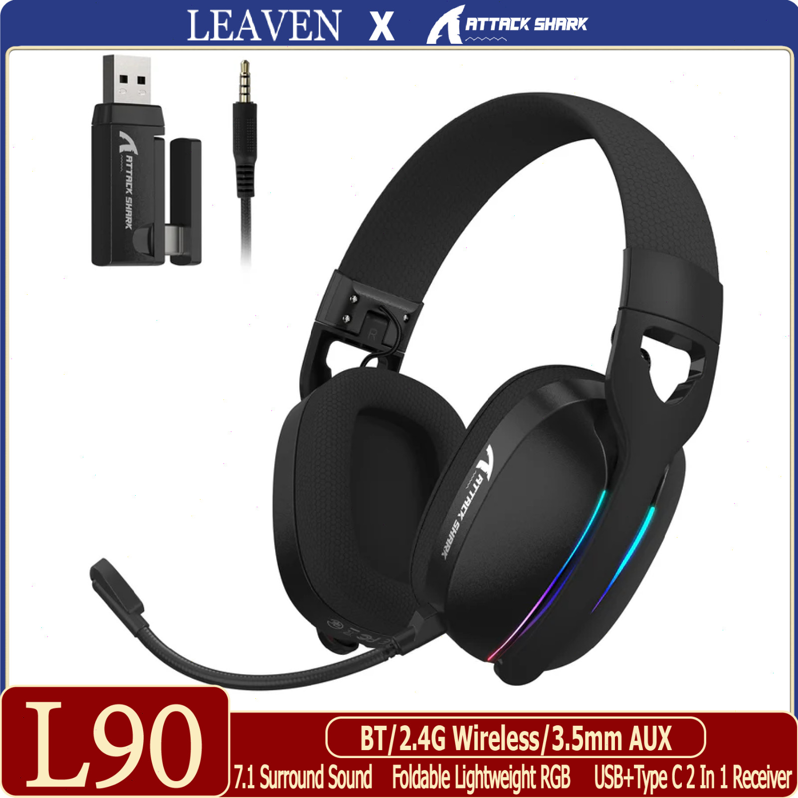 ATTACK SHARK L90 Foldable RGB Ultra-Light Tri-Mode Gaming Headset