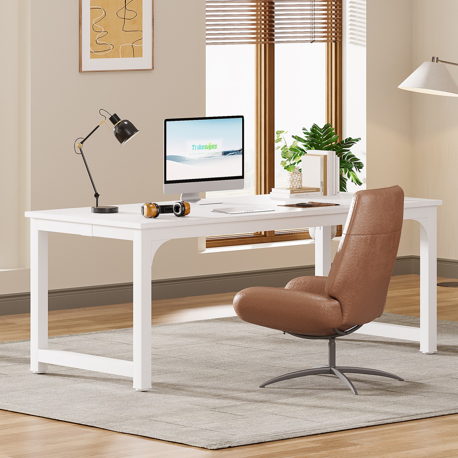 Tribesigns 70.8'' Executive Desk, Large Office Computer Desk with Thicken Frame