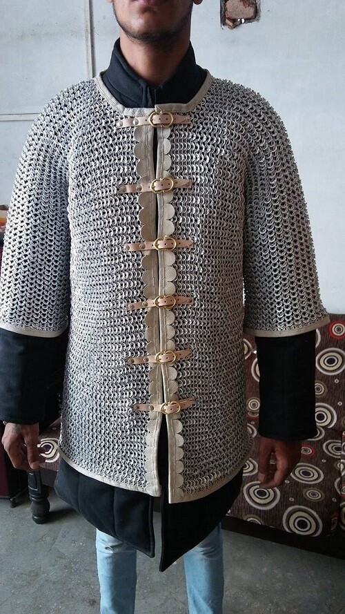 10 mm Chain mail Frant Open Aluminum Medieval Huberk,Viking Shirt Half Sleeve