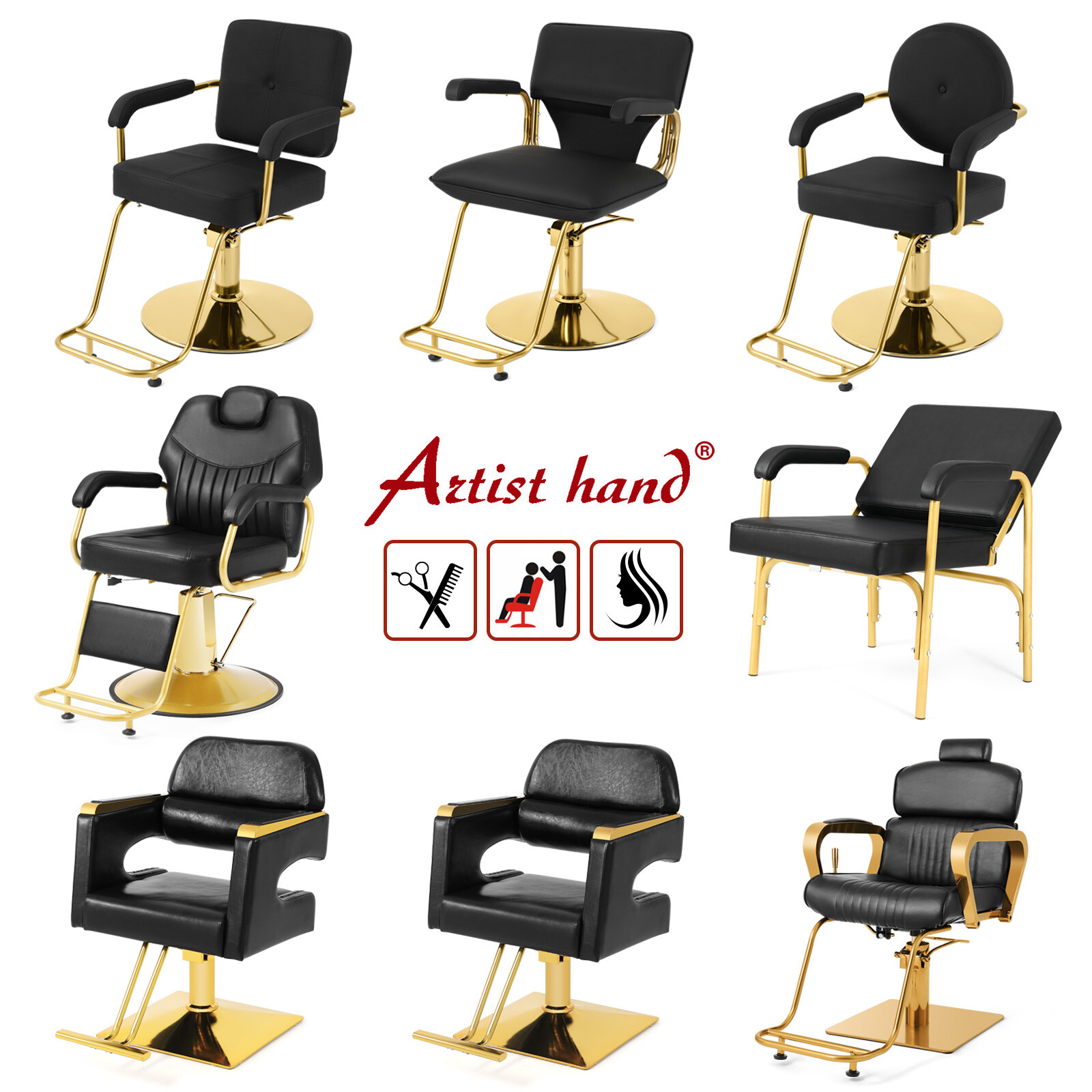 Artist hand Black+Gold HeavyDuty Hydraulic Barber Chair Salon Beauty HairStylist