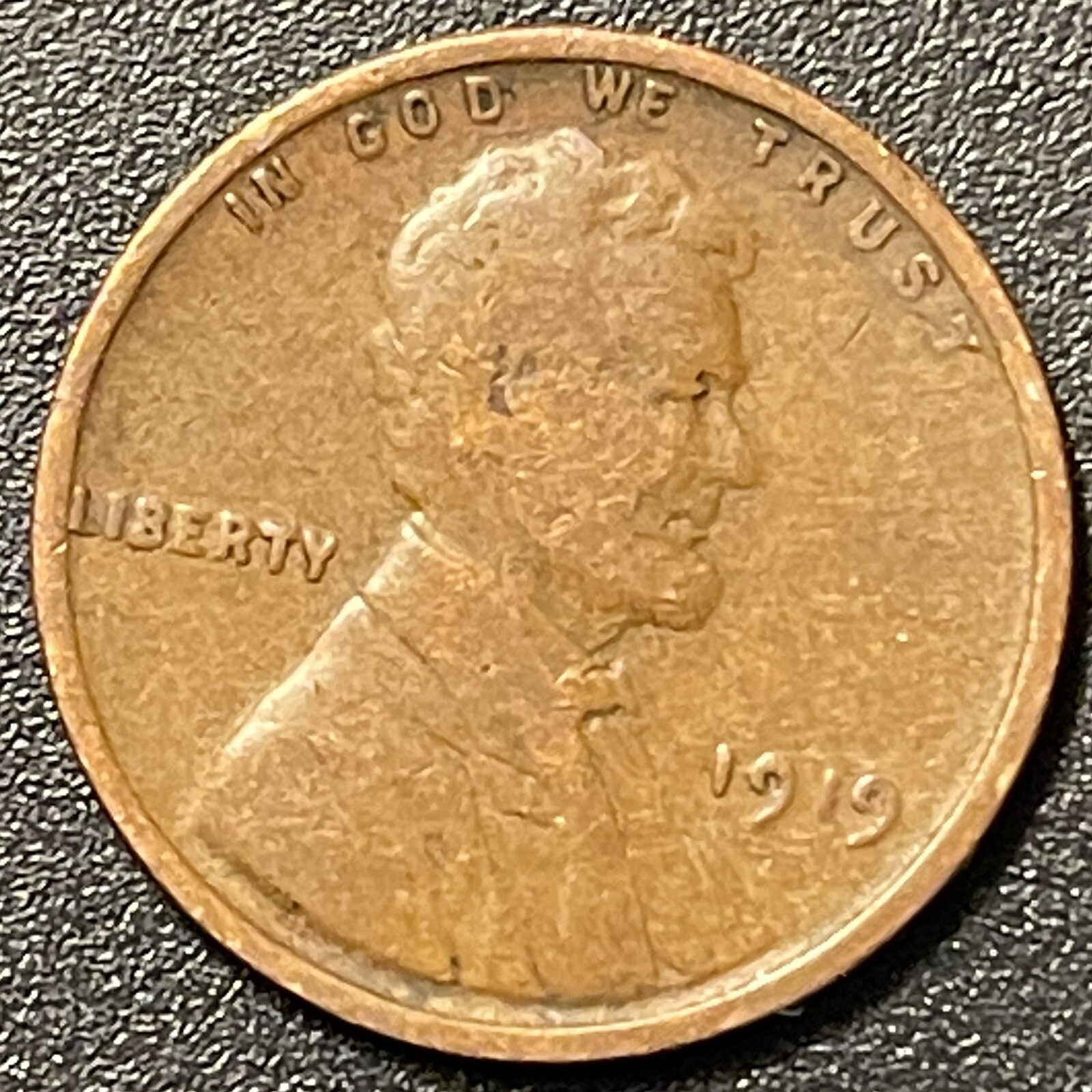 1919 Lincoln Wheat Cent Underweight 2.86 Grams Solid Strike Planchette Error