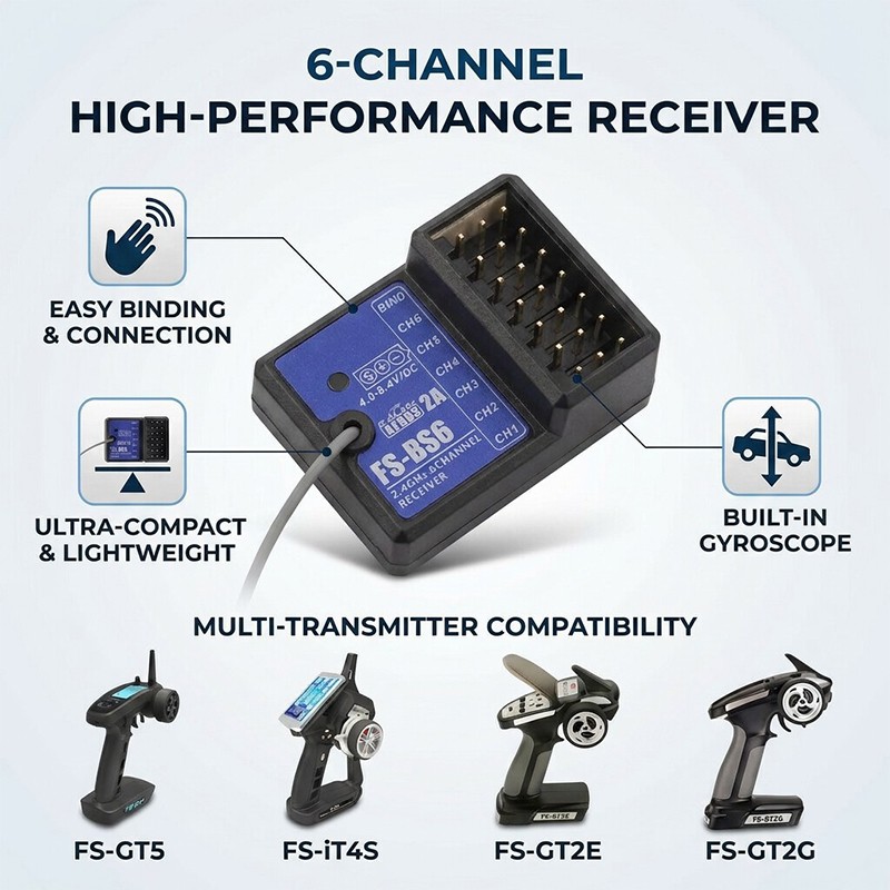FlySky 2.4GHz 6CH FS-BS6 Receiver for Trax4 HPS HPI Remote Control Car Boat R4N7