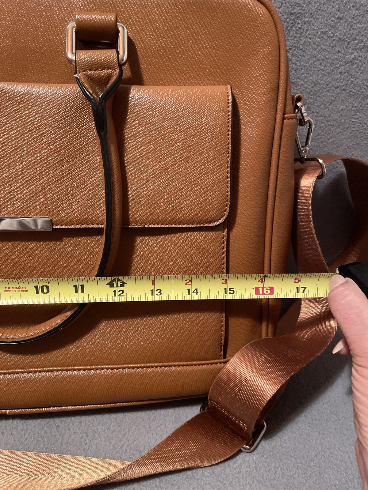 CODE Unisex Laptop Briefcase Brown Vegan Leather W Top Handle & Shoulder Strap