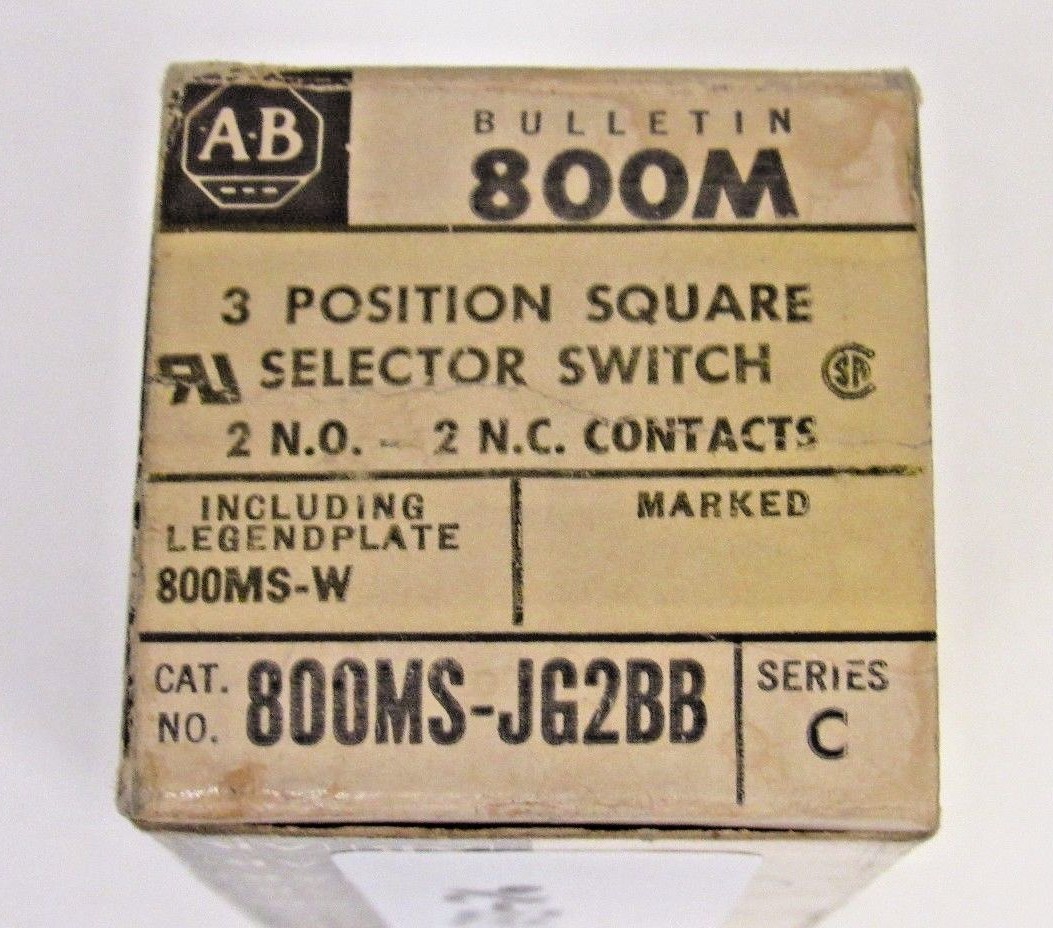 ALLEN BRADLEY 800MS-JG2BB 3 POSITION SQUARE SELECTOR SWITCH NEW OLD STOCK
