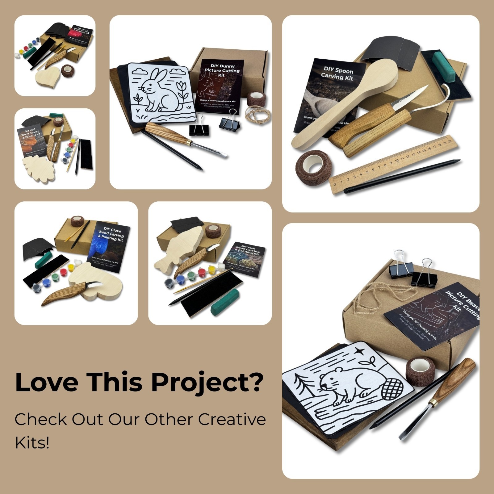 DIY Carving Kit for Beginners Cherry Oak Wood Blanks Clear Instructions 3 Spoons