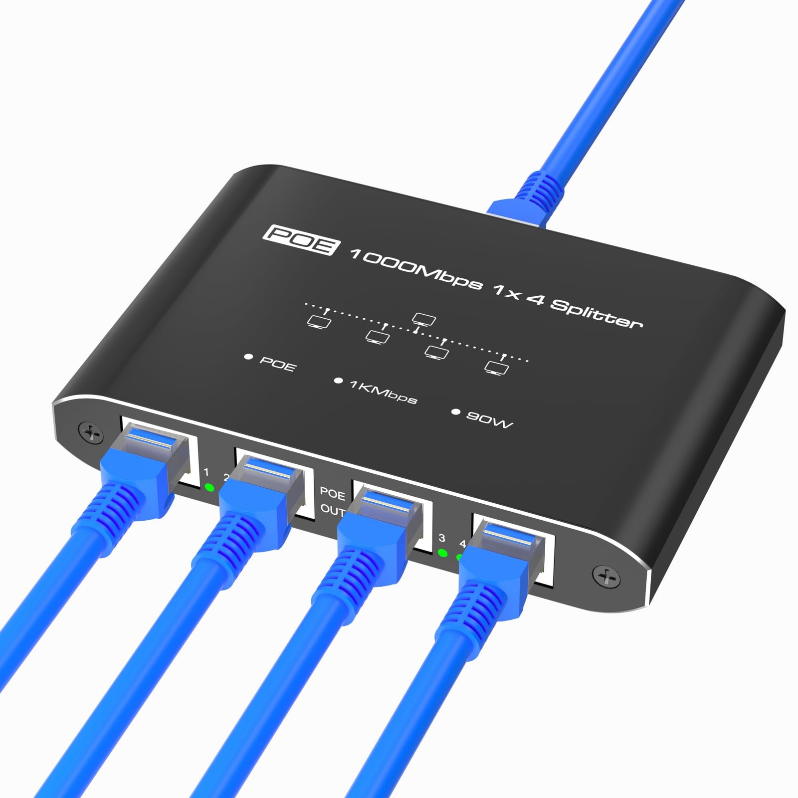 Gigabit 4 Port PoE Switch Splitter 1 In 4 Out 30W Power Over Ethernet Hub