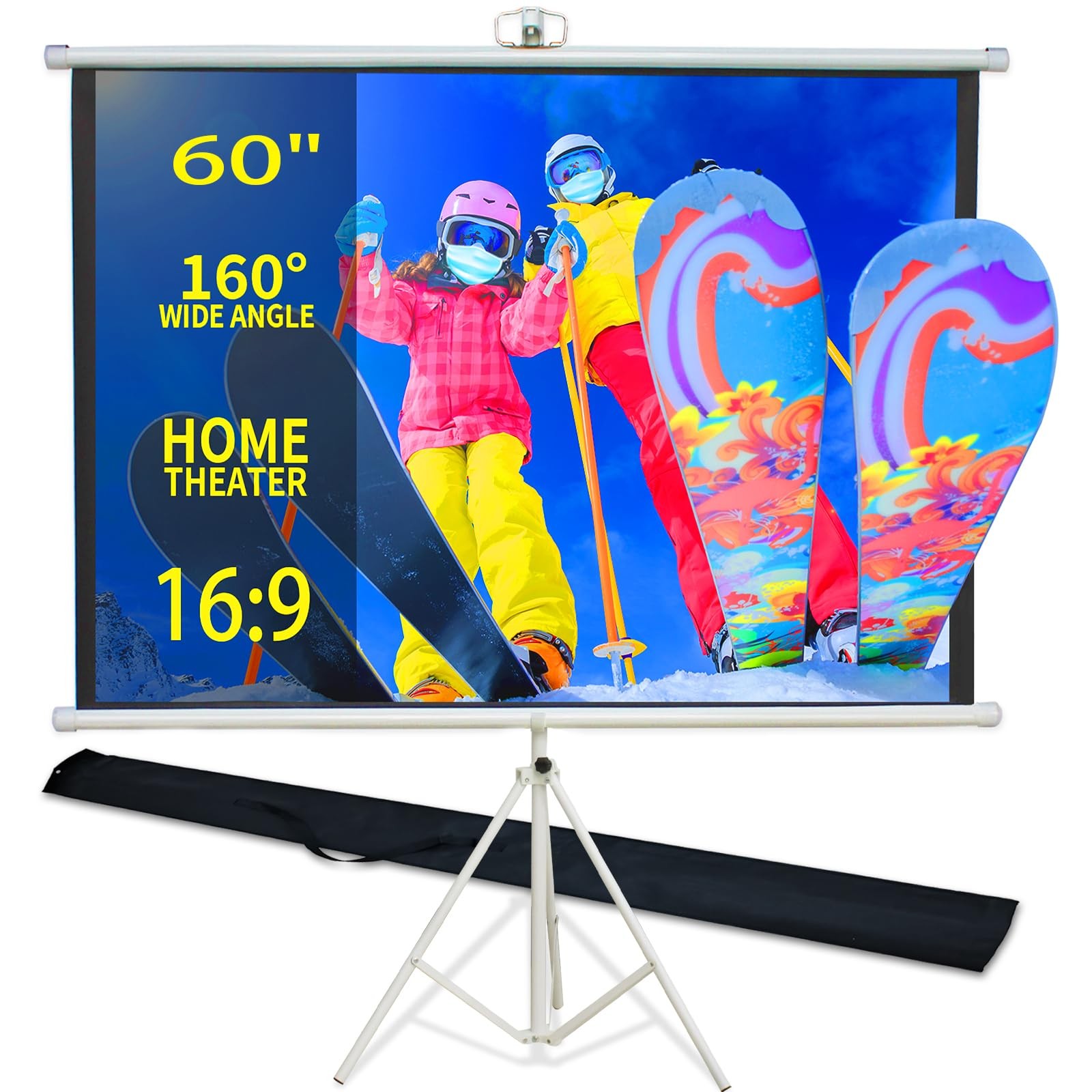 60 Inch Projector Screen Portable with Stand & Carry Bag, 4:3 Aspect Ratio