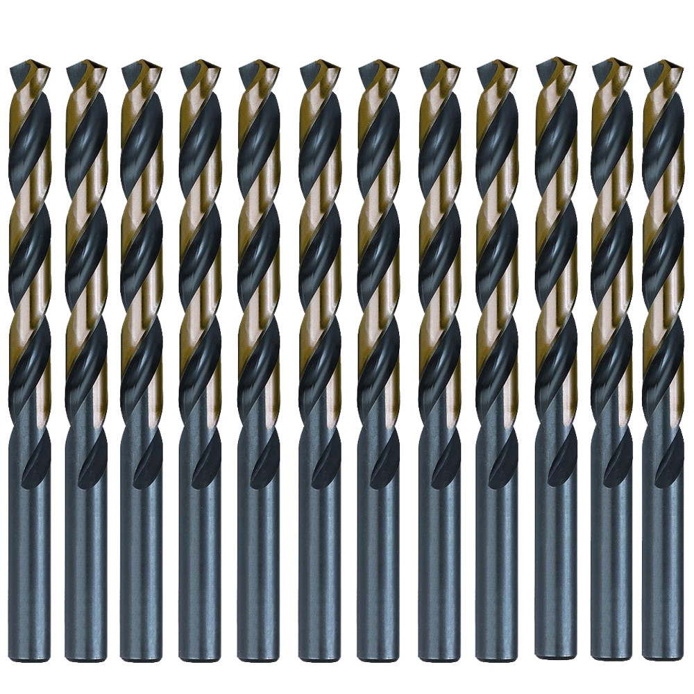 12PCS 3/16" Drill Bit Set HSS M2 Black/Gold 3-Flat Twist Drill Bits Metal Tools