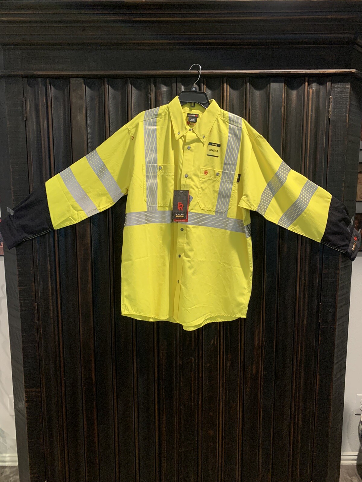 New Ariat Men's Fire Resistant Hi-Vis Reflective Long Sleeve Work Shirt Size XL