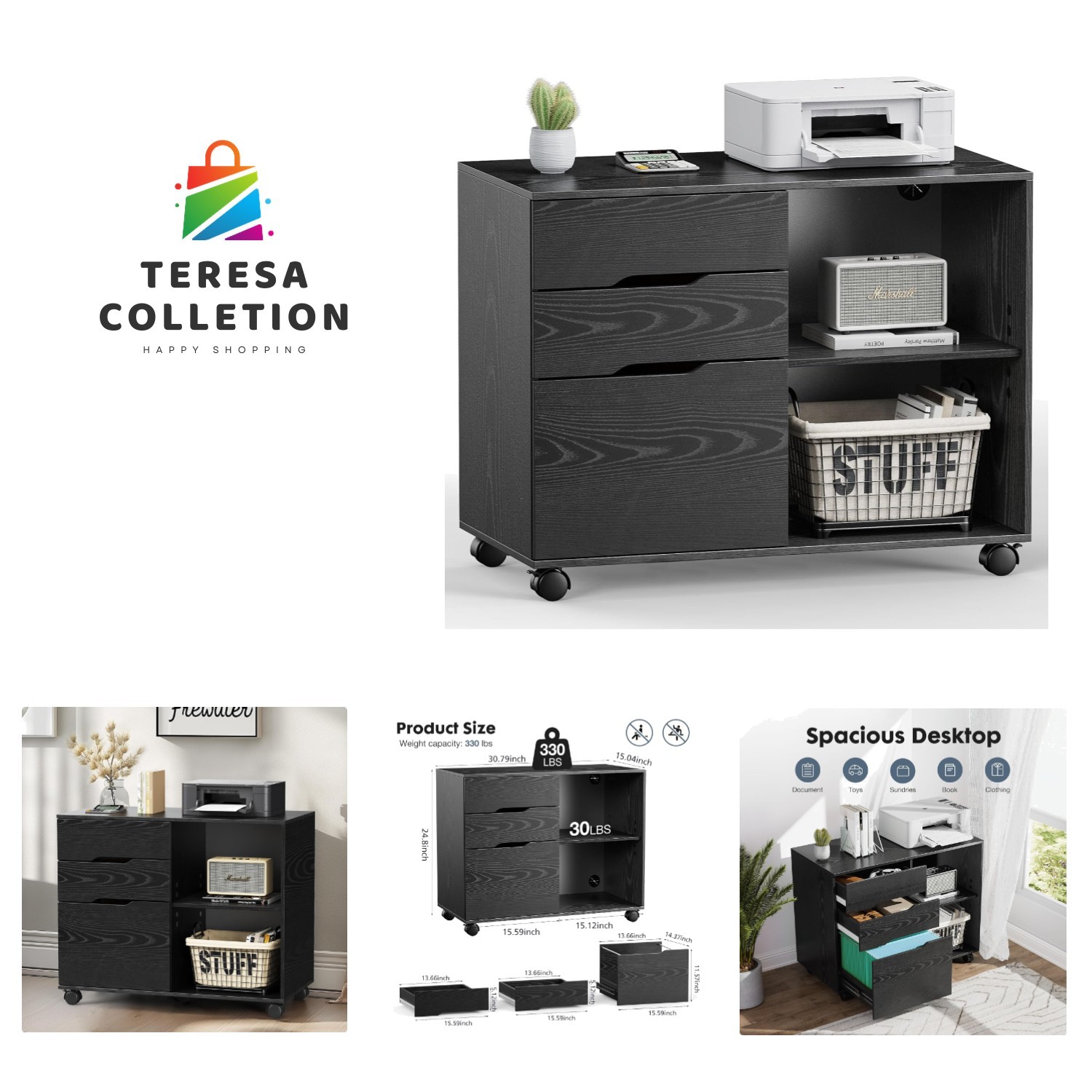 Compact 3-Drawer Under Desk Rolling Storage Cabinet with Water-Repellent Finish