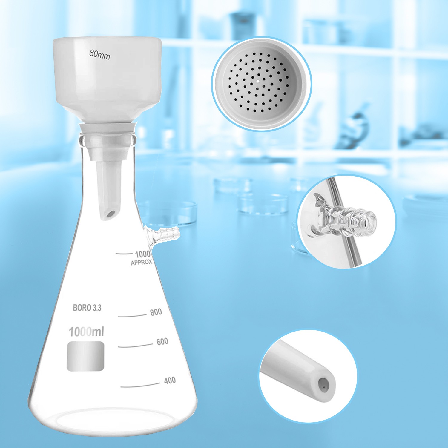 US Lab Buchner Funnel Filtering Kit Flask Funnel Ceramics Buchner Funnel 1000ml