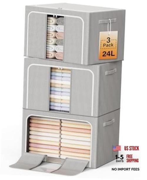 Clothes Storage Bins with Metal Frame Foldable Box Organizers