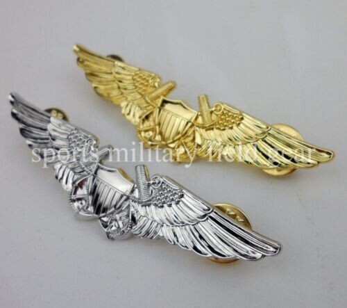Two Metal Navy Aviation Warfare Insignia US Naval Flight Officer Wings Badge Pin