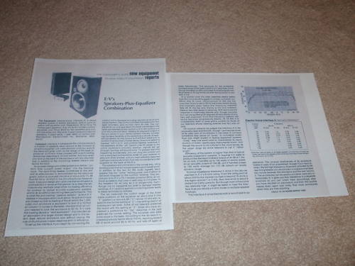 Electro-Voice Interface A Speaker Review, 1974, 2 pages