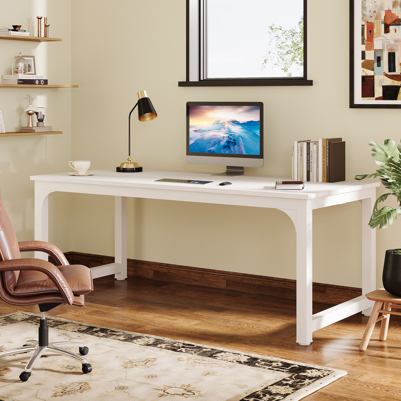 Tribesigns 70.8'' Executive Desk, Large Office Computer Desk with Thicken Frame