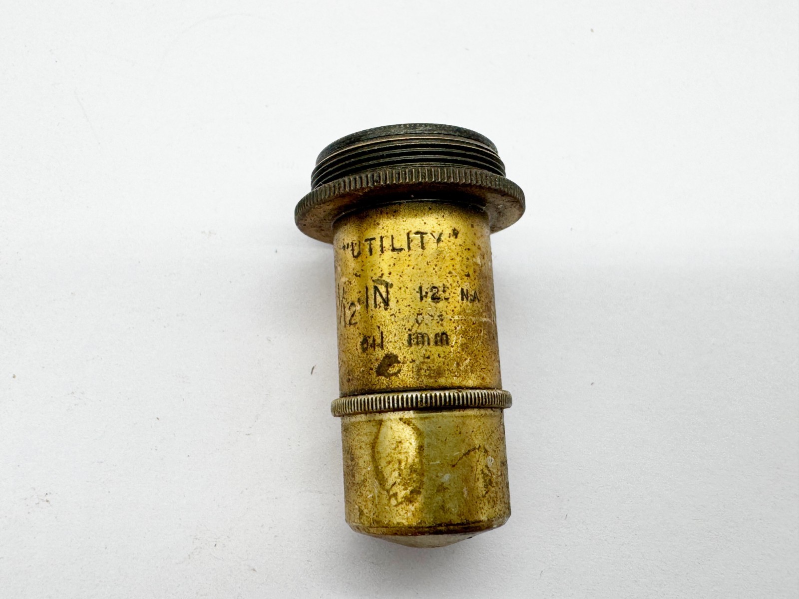 ANTIQUE BRASS MAGNIFYING GLASS LENS FROM MICROSCOPE UTILITY 1/2 inch