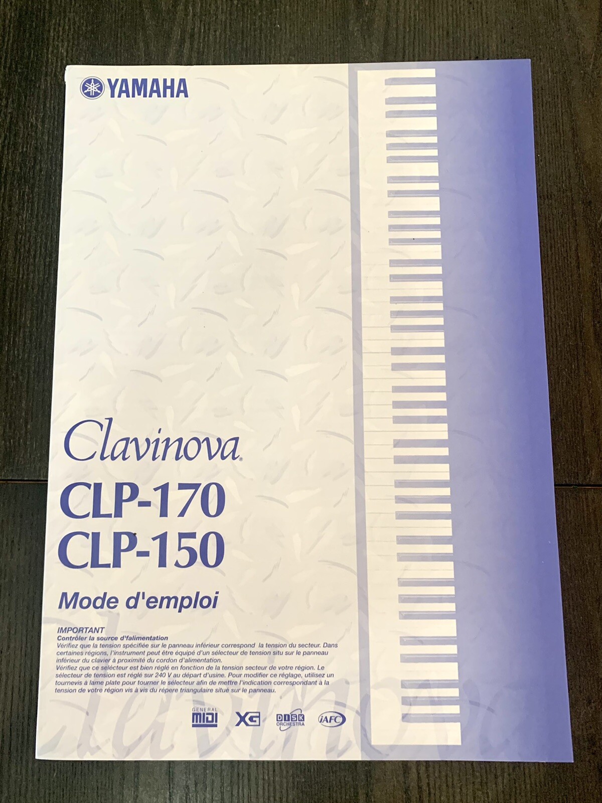 French Yamaha Owner's User Manual Mode D'emploi For Clavinova CLP-170/150 2002