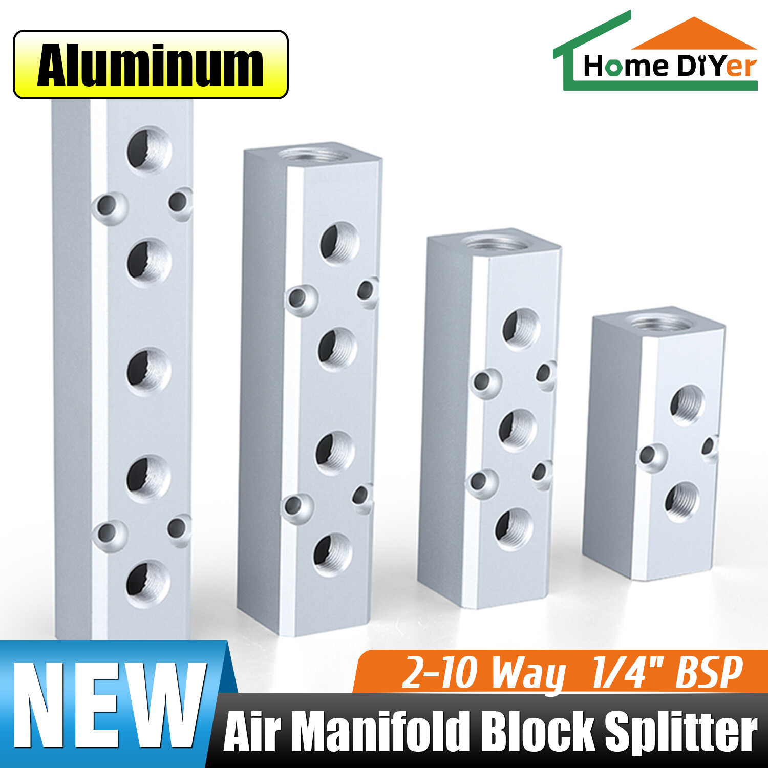 2-10 Way Aluminum Air Splitter Manifold 1/4'' Air Manifold Block Splitter