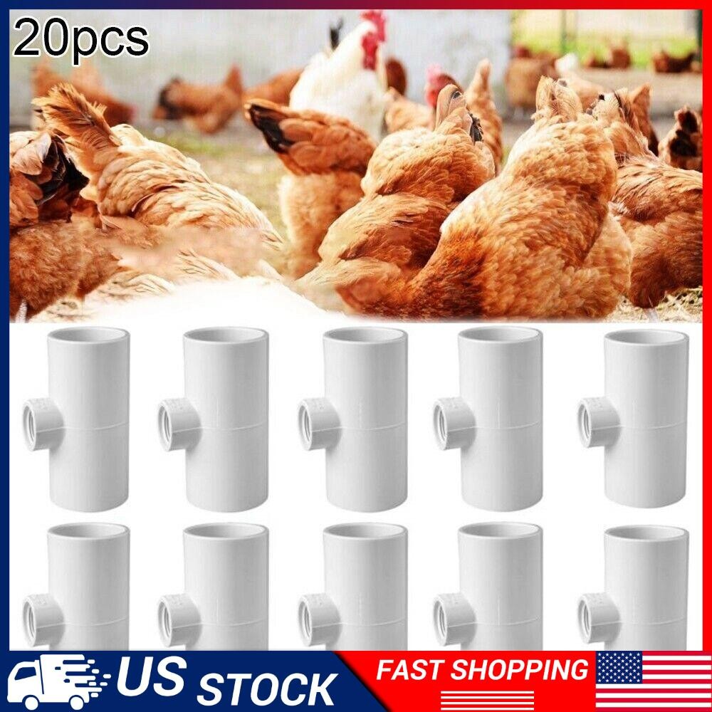 20Pcs Automatic Waterer Dispenser Cups PVC Tee Fitting Chicken Water Poultry New