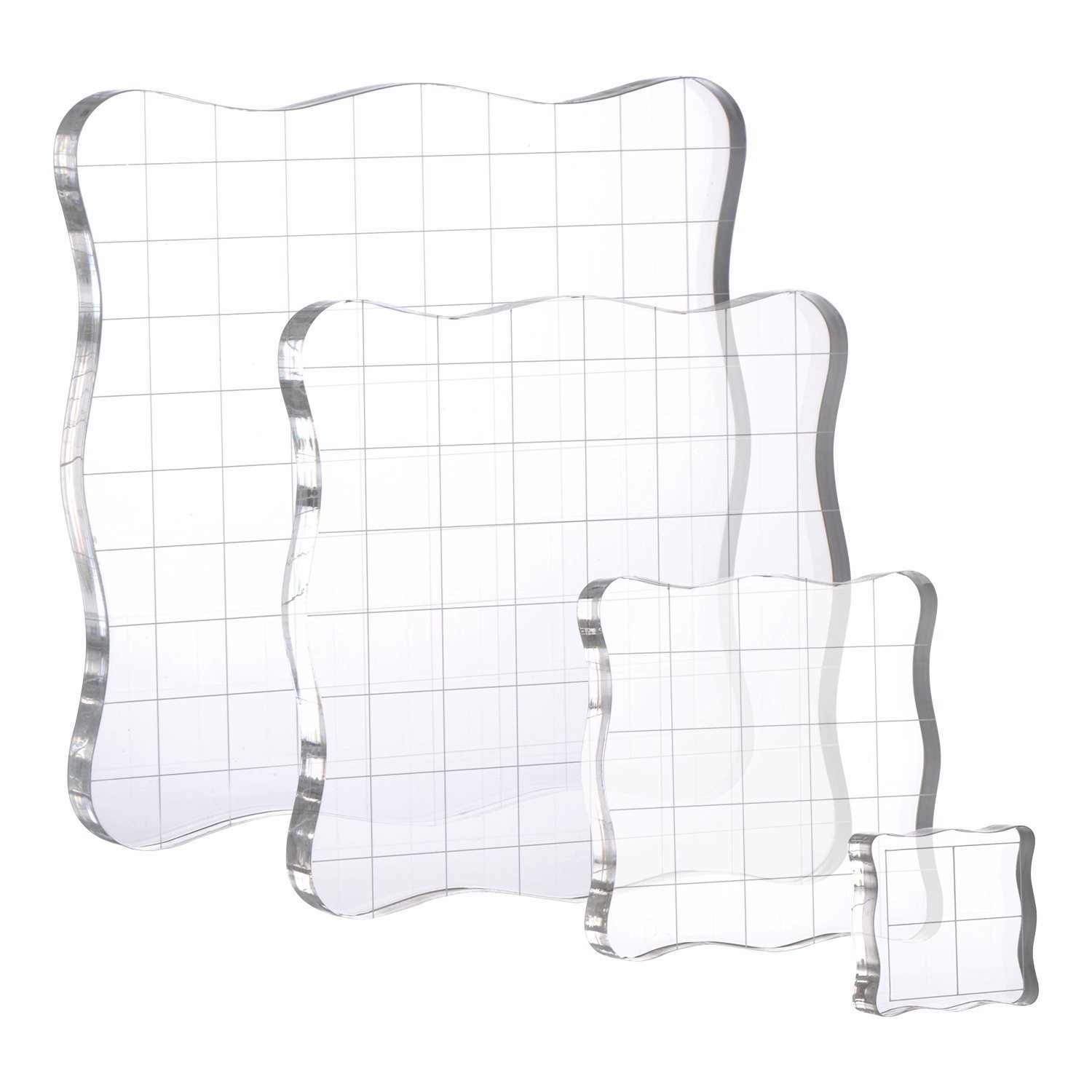 Whaline 4 Pieces Stamp Blocks with Grid and 1x1, 2x2, 3x3, 4x4 inches, Clear