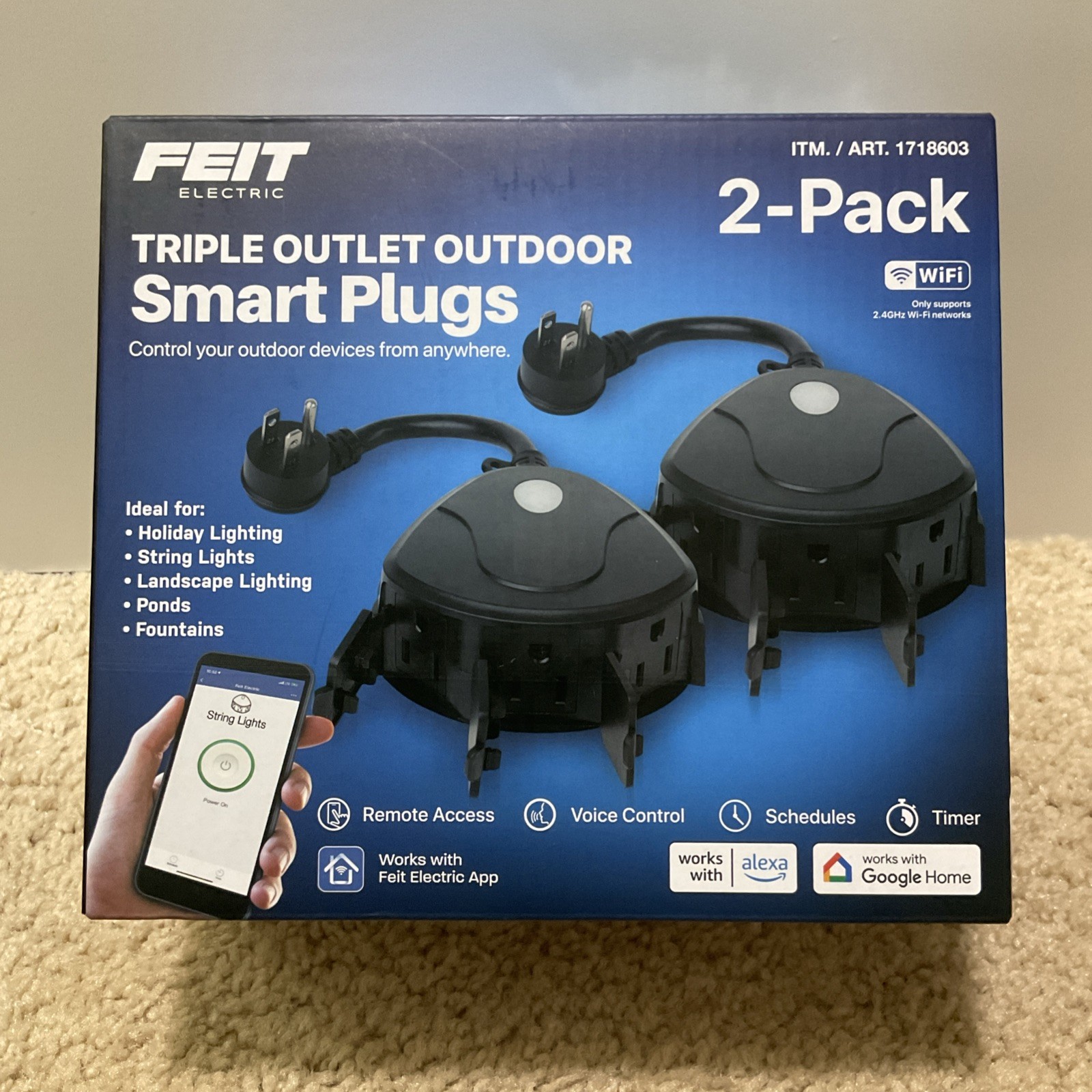 Feit Electric Triple Outlet Outdoor Smart Plugs – 2-Pack | Alexa & Google
