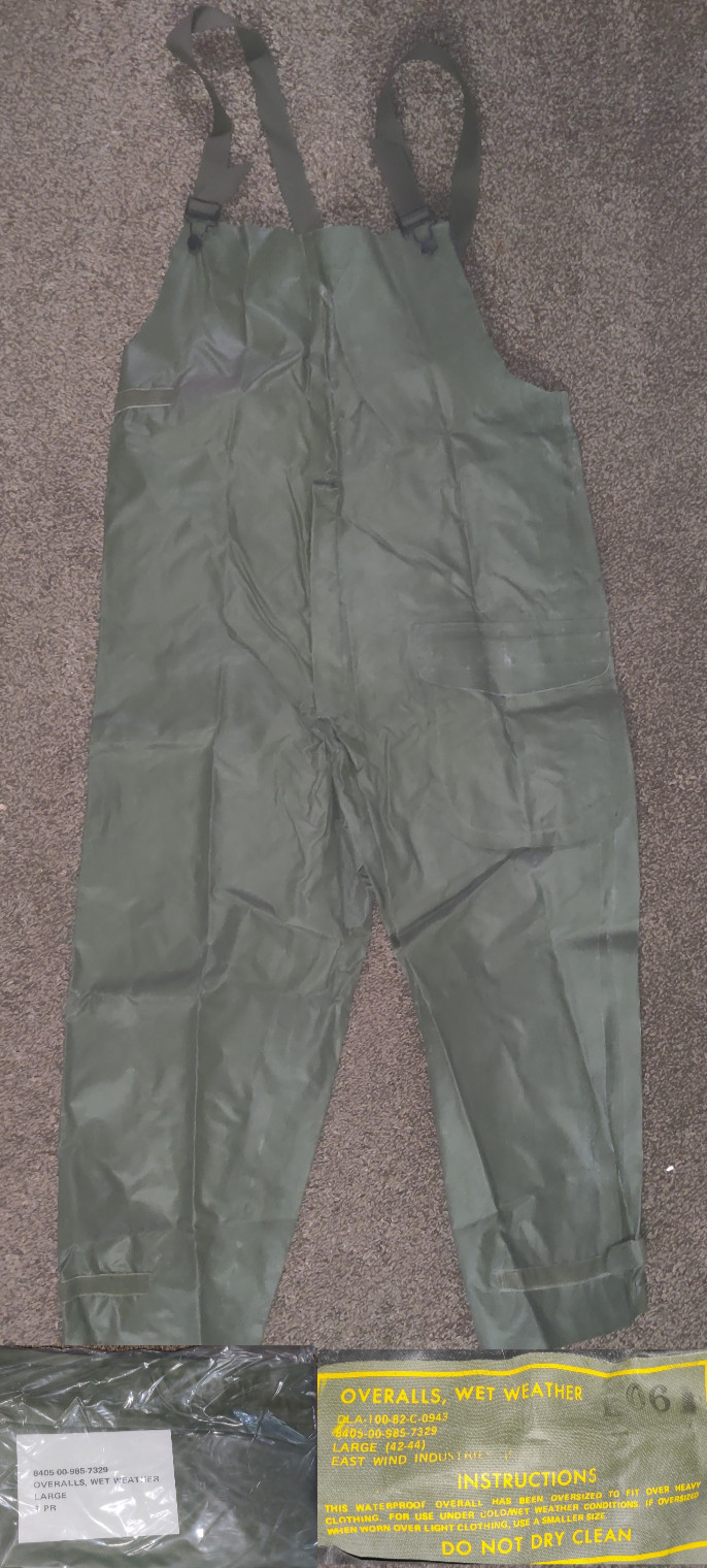 New Genuine US Military Wet Weather Bib Overalls Coverall - LARGE  Deadstock NOS