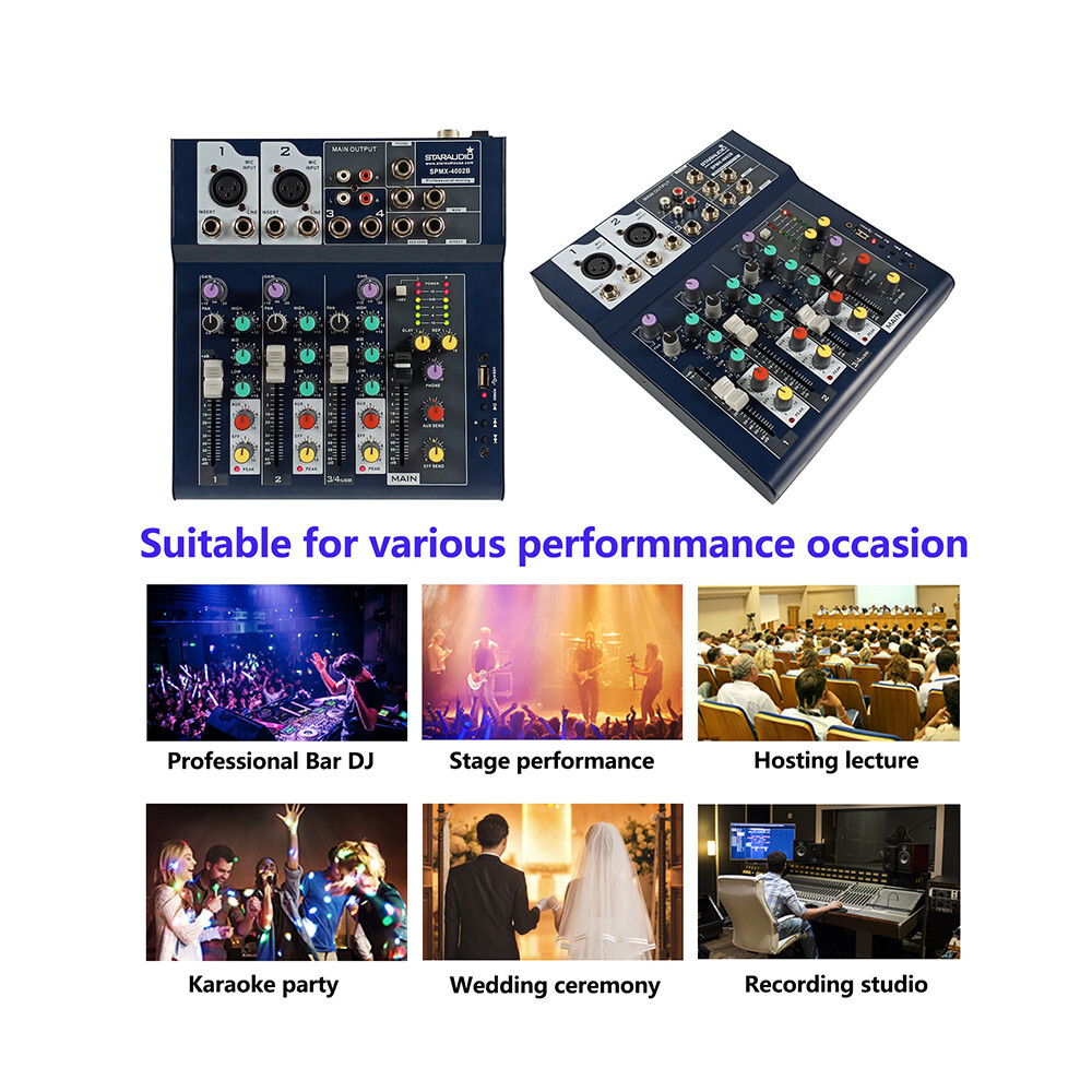 4CH Audio Mixer DSP Console Echo Effect Processor USB Interface Mixing System