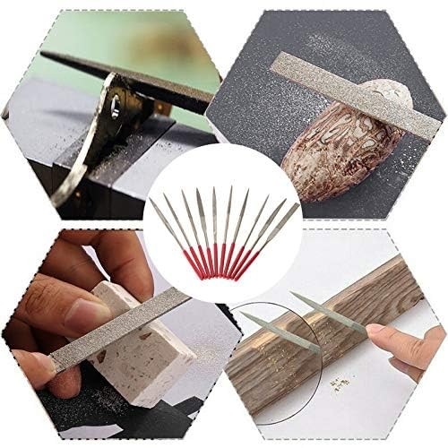 10pc Mini Diamond Metal Files Set - Micro Round Needle, Triangular Square