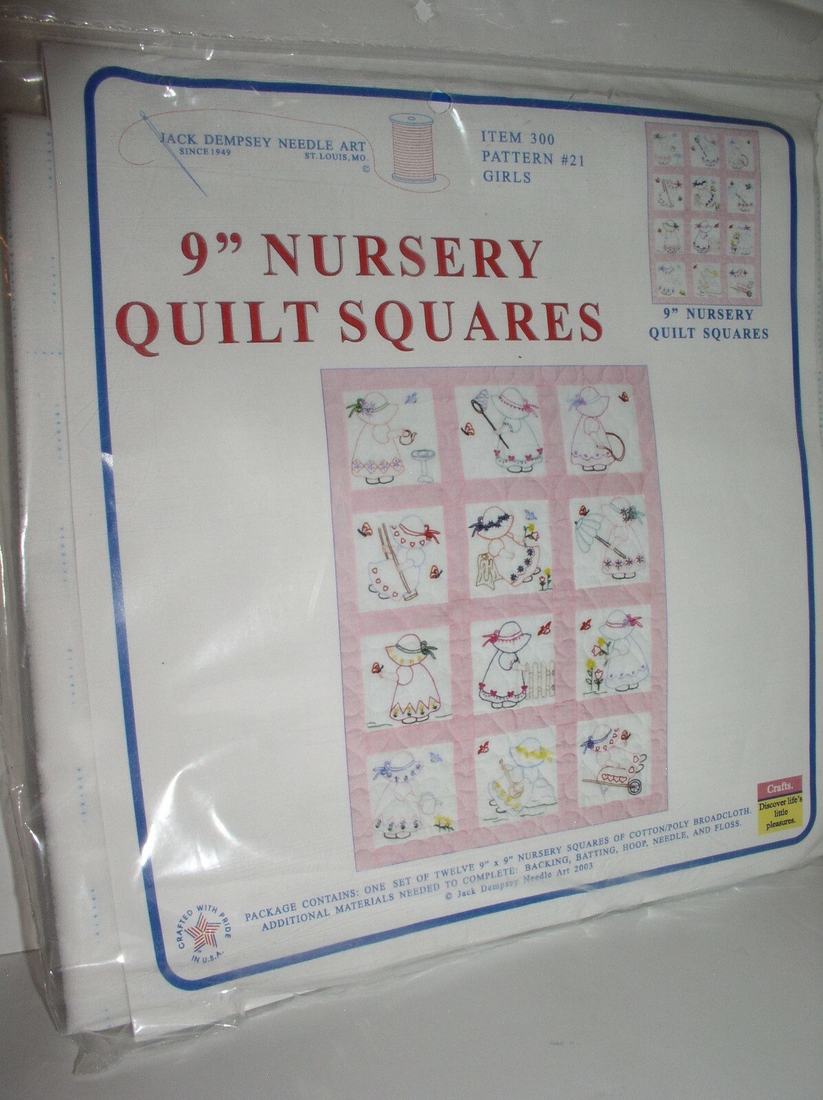 Jack Dempsey Needle Art: 9" Nursery Quilt Squares: Girls -Item 300 Pattern #21