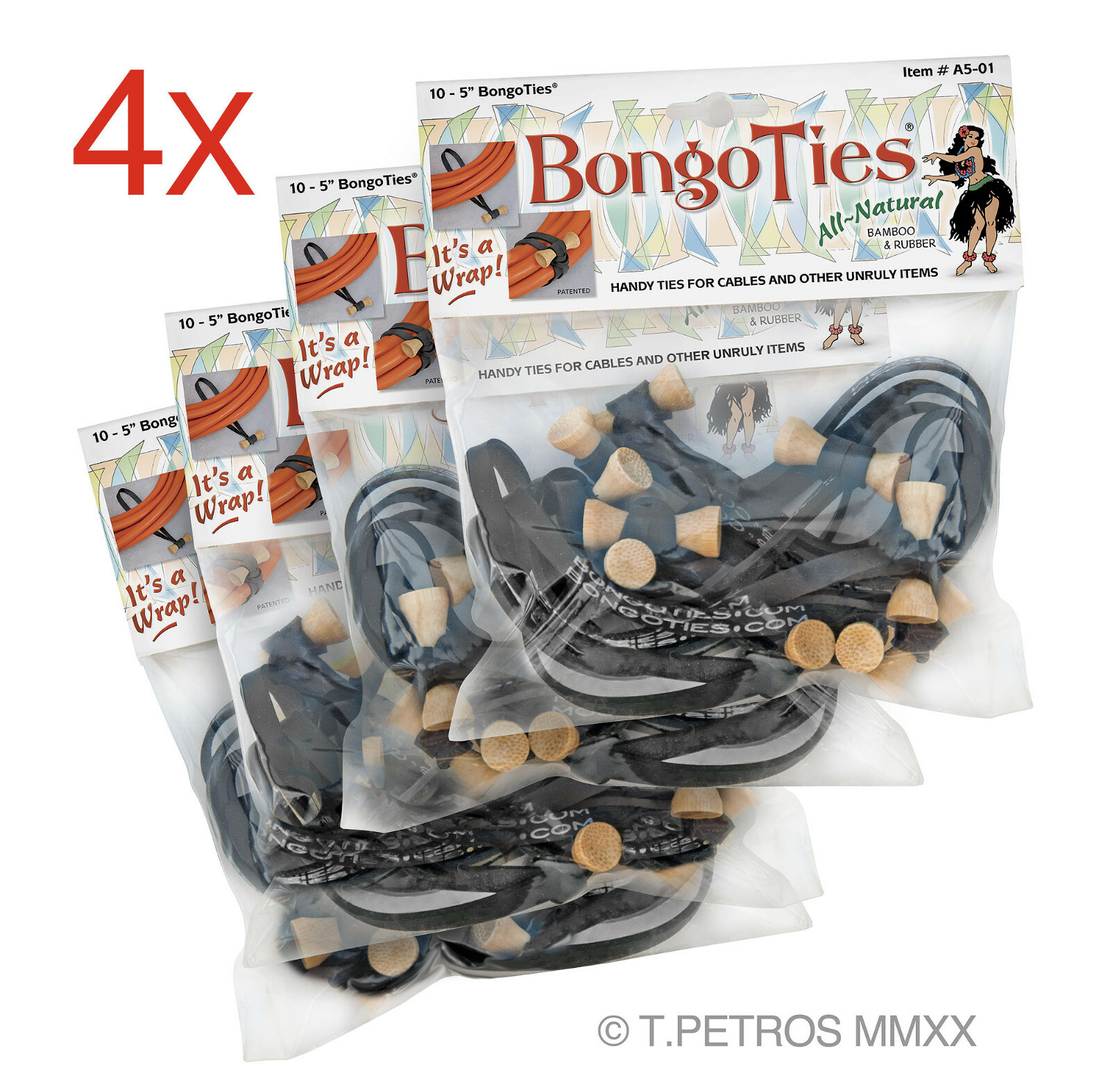 4 Packs of BongoTies®  40 Total Bongo Ties - Direct from the Manufacturer!