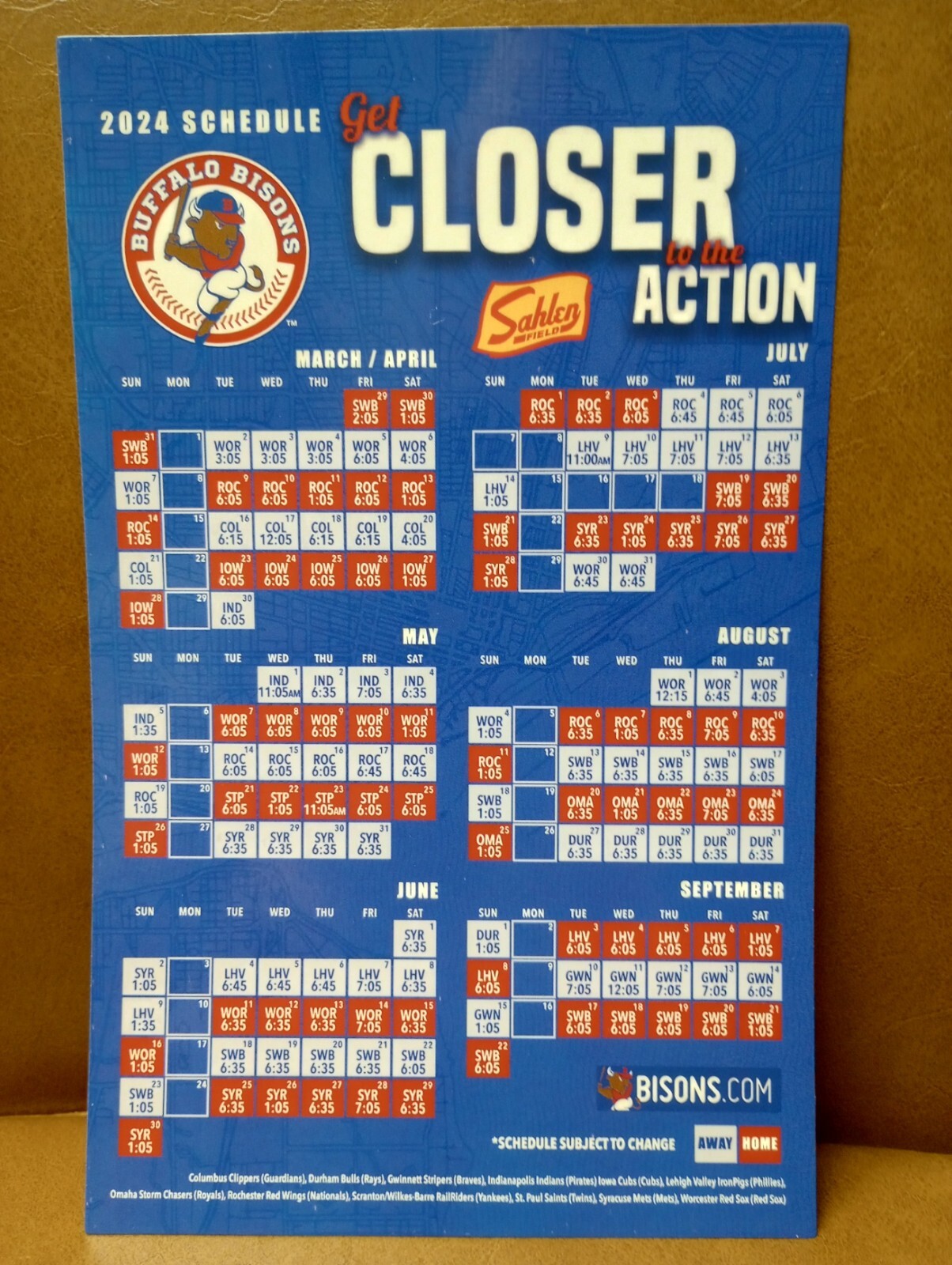 New! BUFFALO BISONS 2024 Magnet Schedule, Pocket Schedule, Sahlen Field
