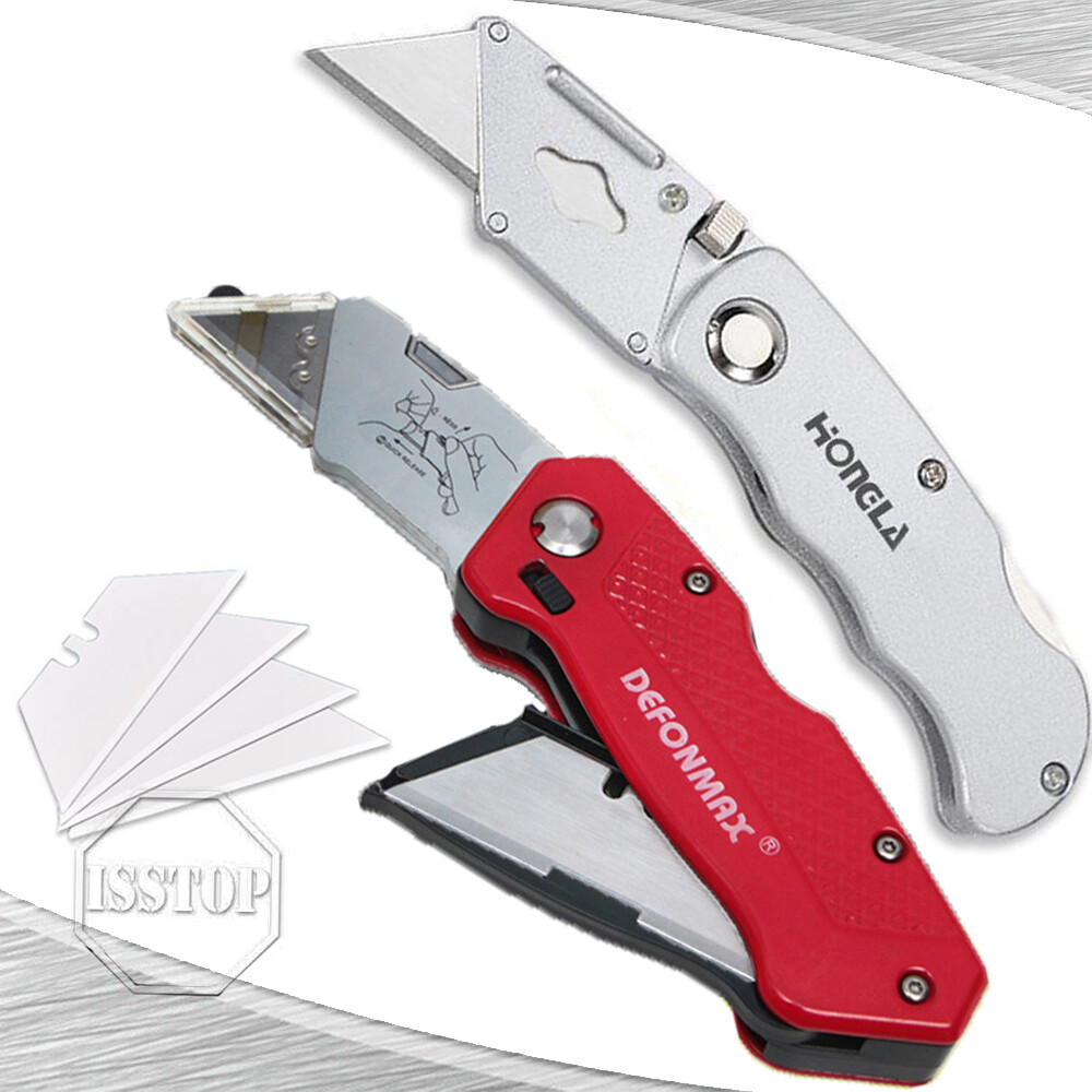 Folding Utility Knife Heavy Duty Quick-change Box Cutter Blade Storage Handle US
