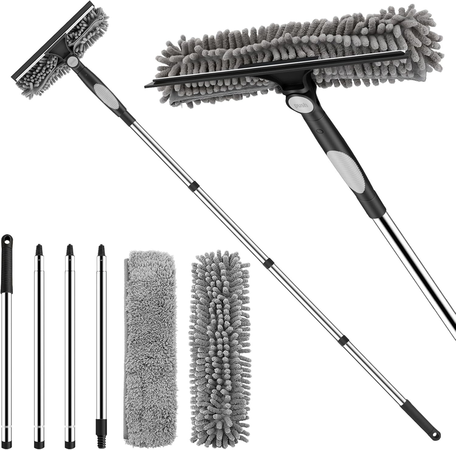 Window Squeegee 2-in-1 Extendable Car & Home Glass Cleaning Kit Telescopic