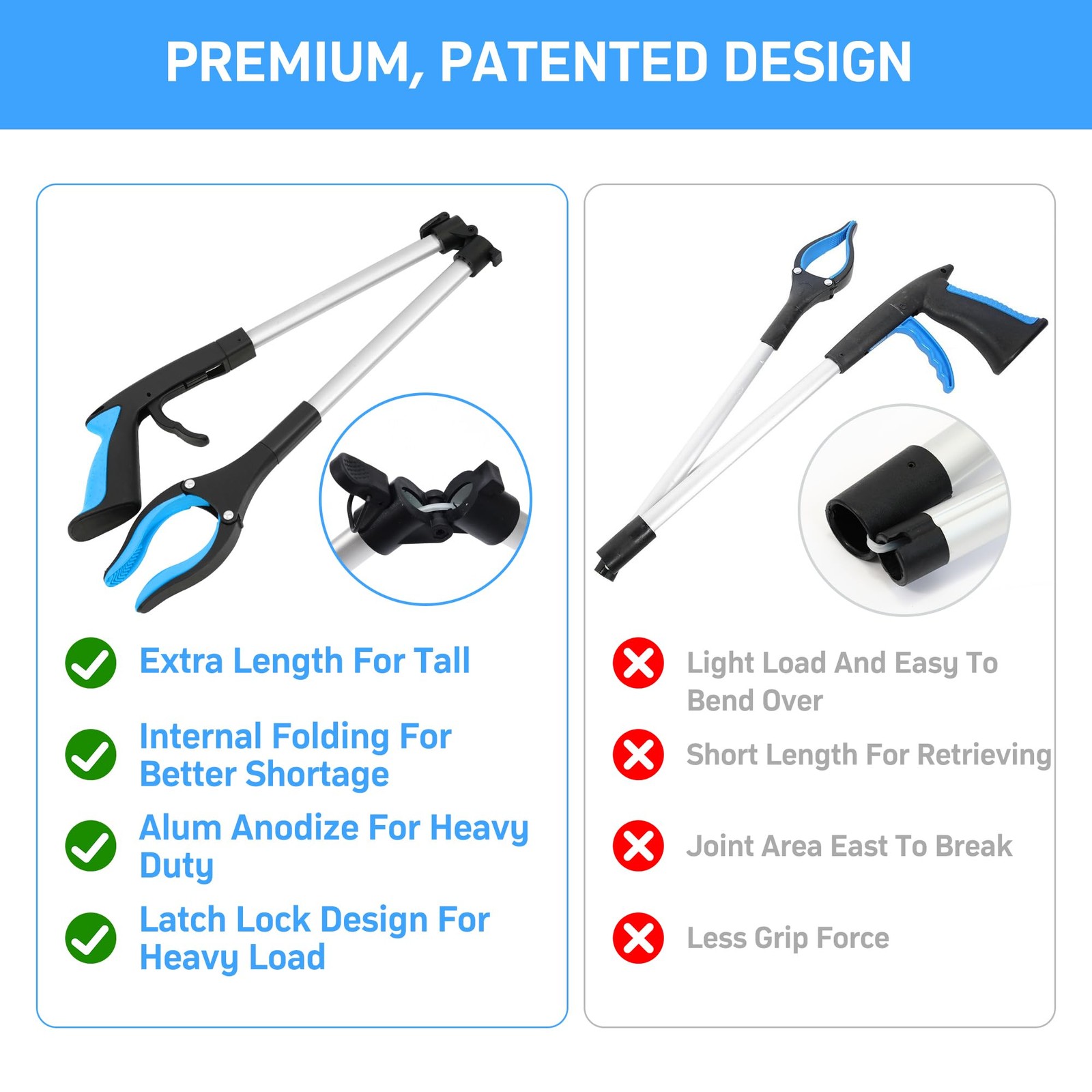 32" Grabber Reacher Tool – 3 Pack Foldable Reacher Grabber Pickup Tools for S...