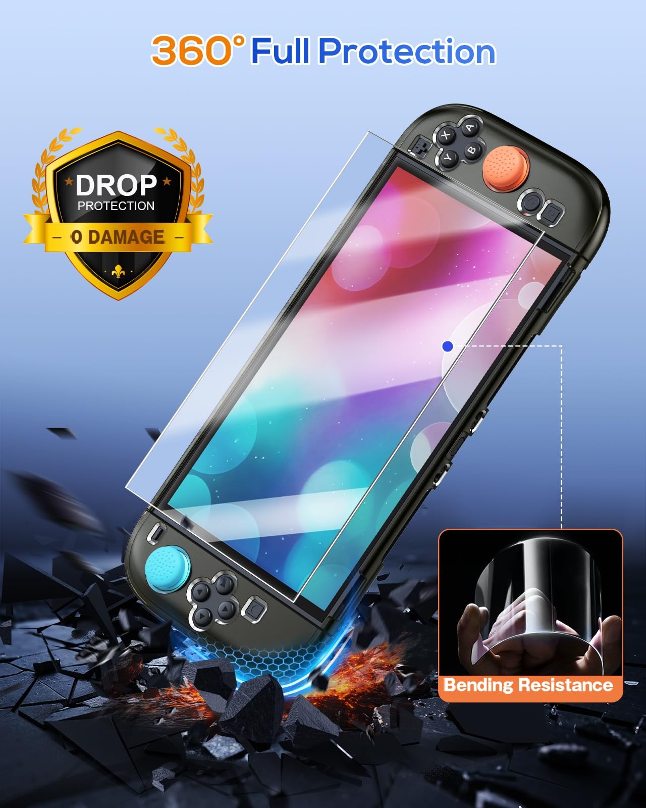 Switch 2 Protective Case Slim Hard Shell Screen Protector Thumb Grips Translucen