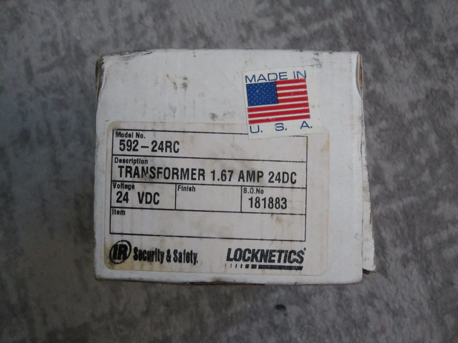 LOCKNETICS BY SCHLAGE 592-24RC TRANSFORMER 1.67 AMPS AT 24VDC 115VAC