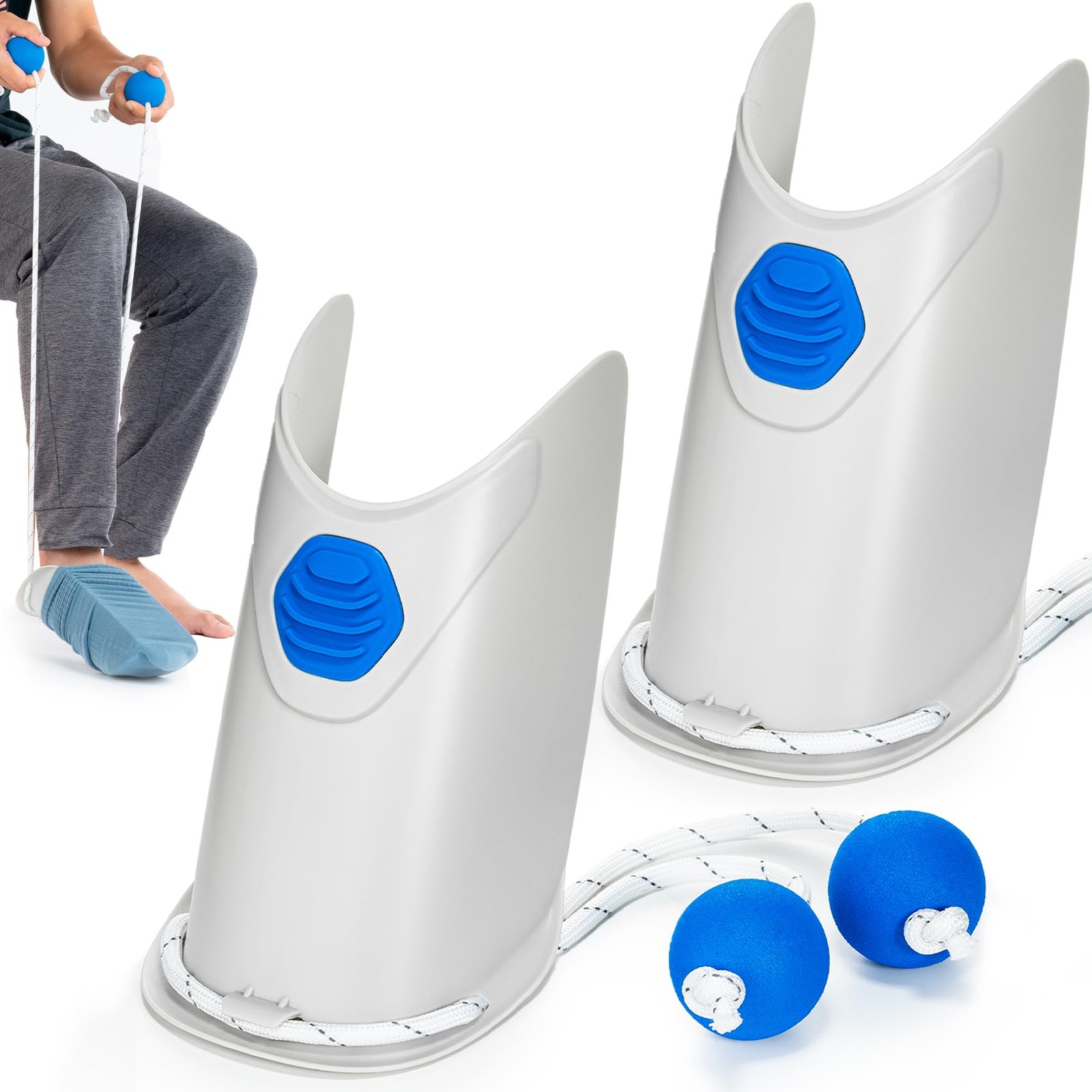 Sock Aid - 2 Pack Socks Helper with Adjustable Cords, Easy on 2, 2 Ash Gray