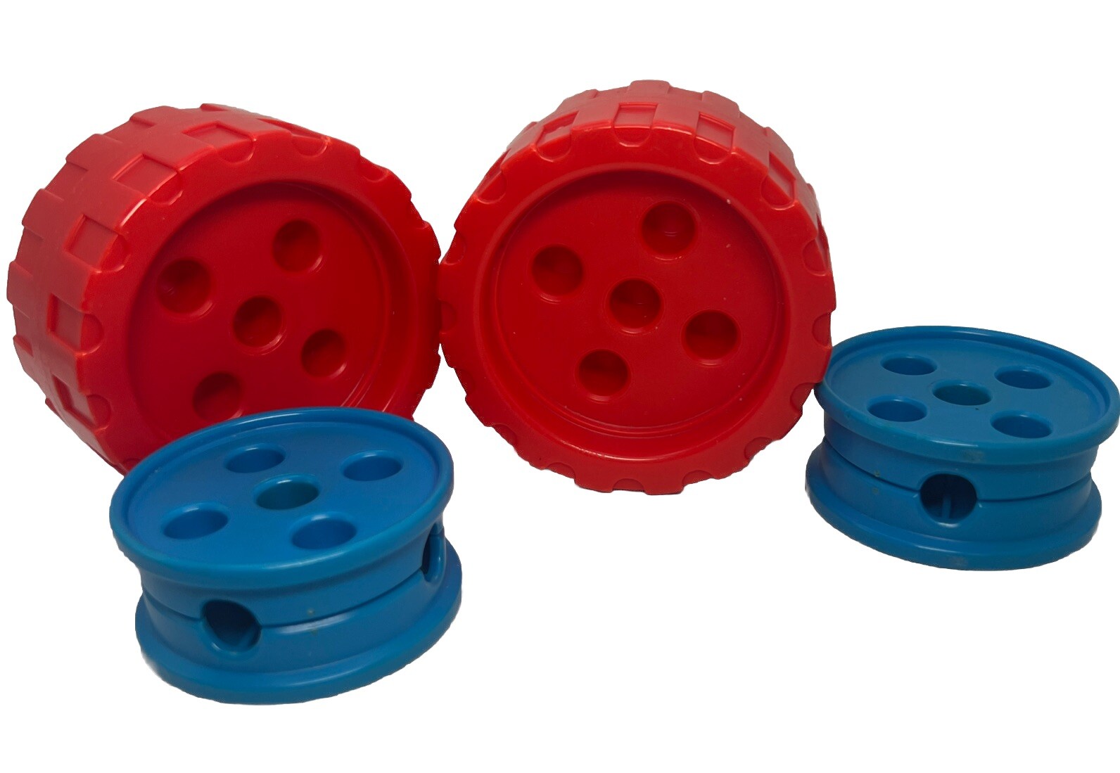 Lot Tinkertoy 4  Wheels Red-2-3”Blue-Replacement Parts Plastic Tinker Toy Pieces