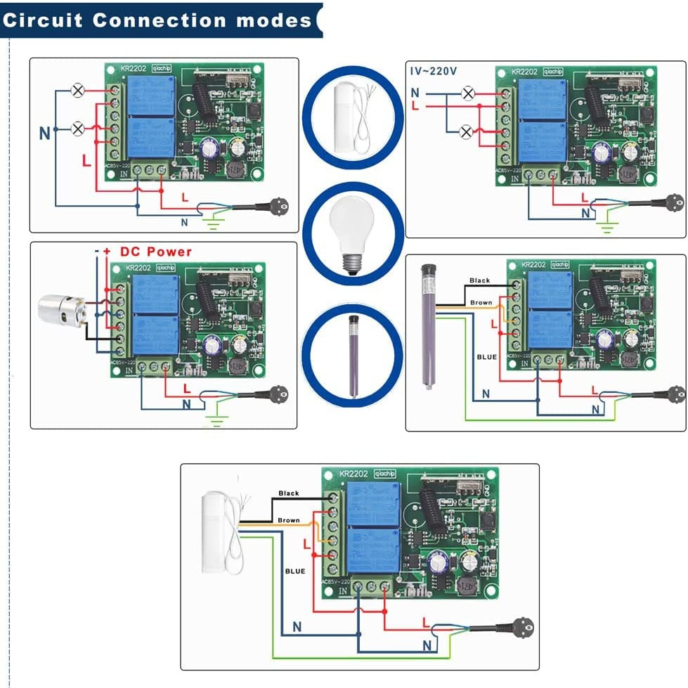 110V 120V 220V Wireless RF Remote Control Relay Switch Universal 2-Channel 433Mh
