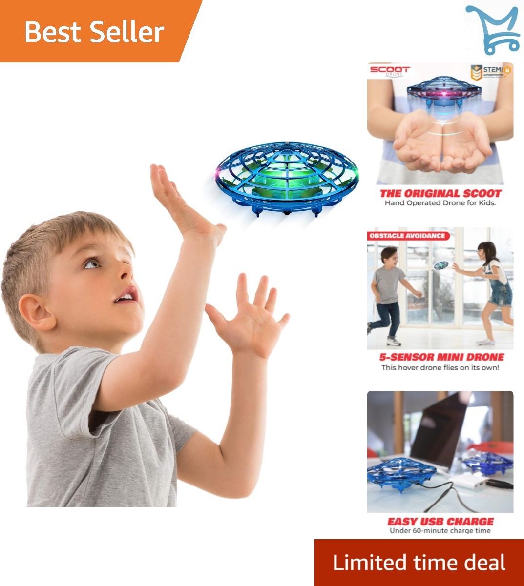 Hand Operated Drone for Kids Adults Mini UFO Flying Toy with LEDs Indoor