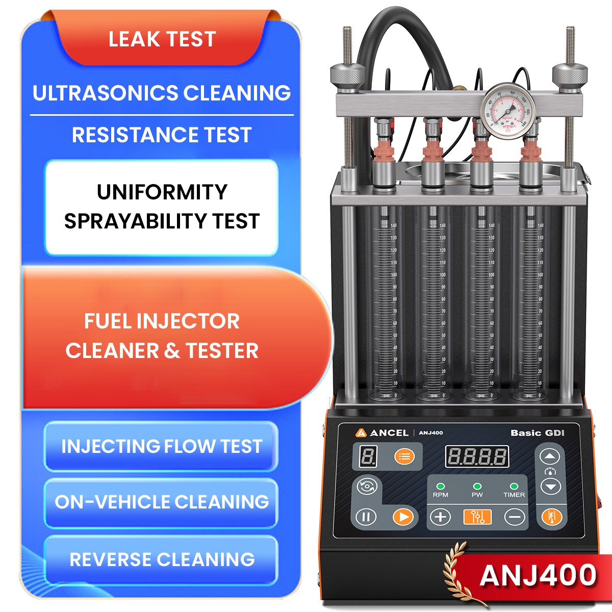 ANCEL ANJ400 4 cylinder Fuel Injector Cleaner Tester Ultrasonic Cleaning Machine