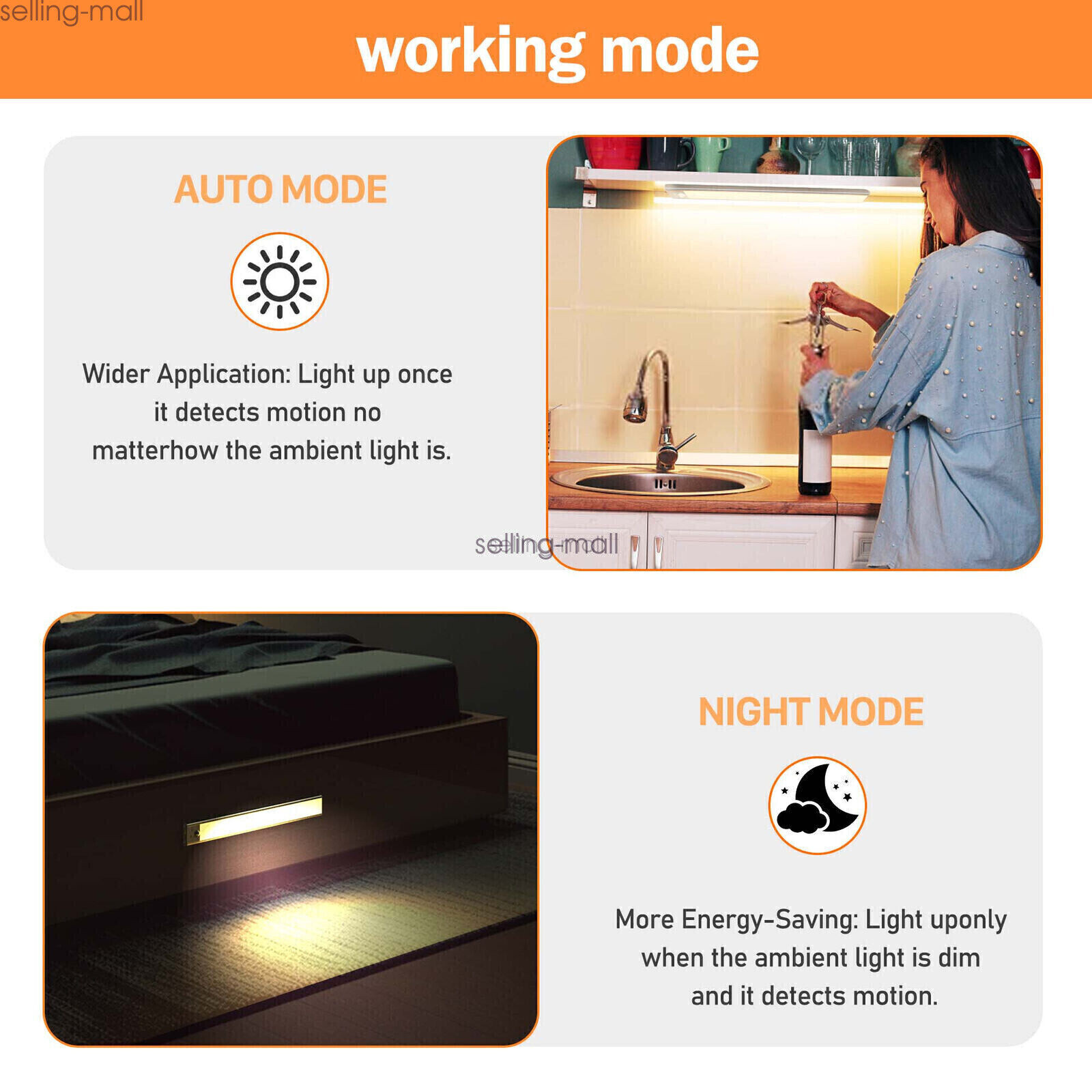 80/104/146 LED Under Cabinet Lighting Motion Sensor Stick-on Night Light Bar