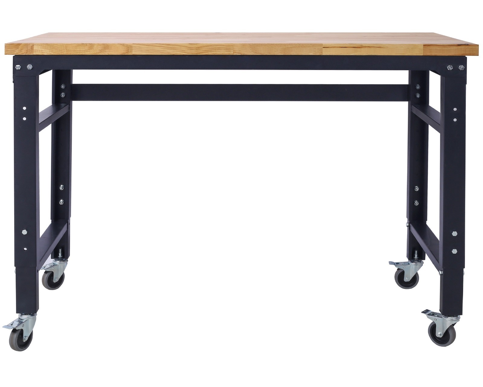 48" Wide Adjustable Height Rolling Workbench with Rubber Wood Top