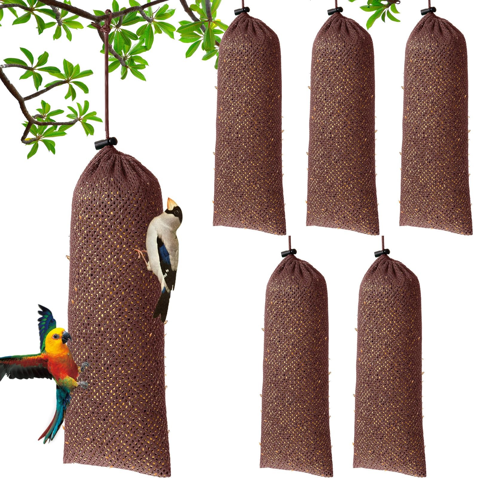 Weewooday 6 Pieces Finch Sock Feeder, Thistle Seed Bird Brown